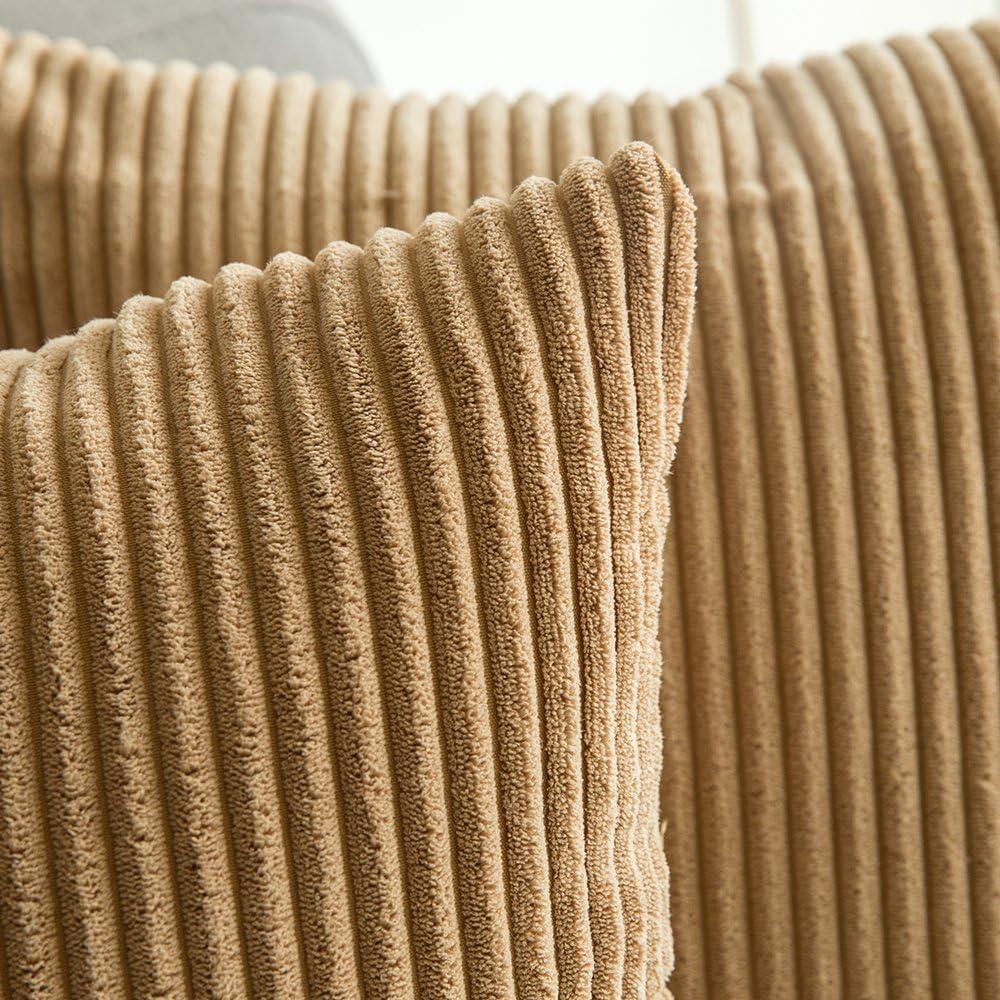 imageMIULEE Pack of 2 Burnt Orange Pillow Covers 18x18 Inch Soft Boho Striped Corduroy Throw Pillow Covers Set Decorative Square Cushion Cases Pillowcases for Sofa Bedroom CouchKhaki