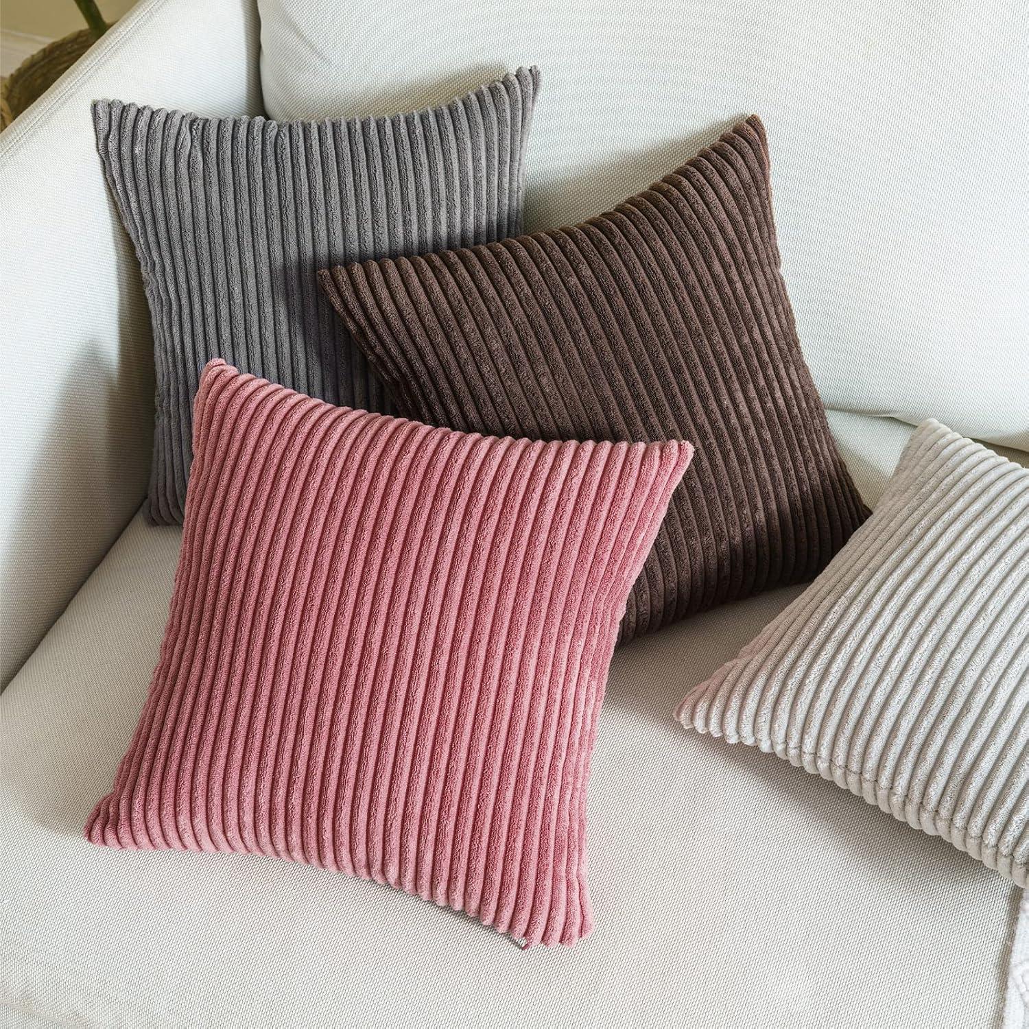 imageMIULEE Pack of 2 Burnt Orange Pillow Covers 18x18 Inch Soft Boho Striped Corduroy Throw Pillow Covers Set Decorative Square Cushion Cases Pillowcases for Sofa Bedroom CouchGrey