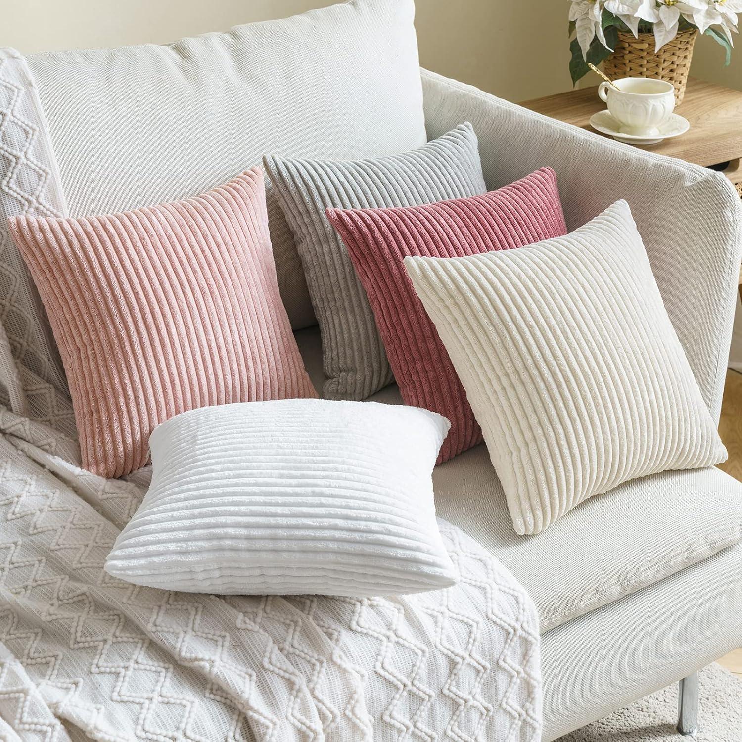 imageMIULEE Pack of 2 Burnt Orange Pillow Covers 18x18 Inch Soft Boho Striped Corduroy Throw Pillow Covers Set Decorative Square Cushion Cases Pillowcases for Sofa Bedroom CouchSilver Grey