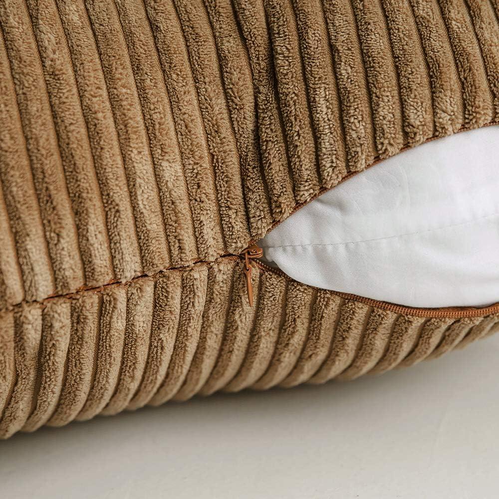 imageMIULEE Pack of 2 Burnt Orange Pillow Covers 18x18 Inch Soft Boho Striped Corduroy Throw Pillow Covers Set Decorative Square Cushion Cases Pillowcases for Sofa Bedroom CouchKhaki