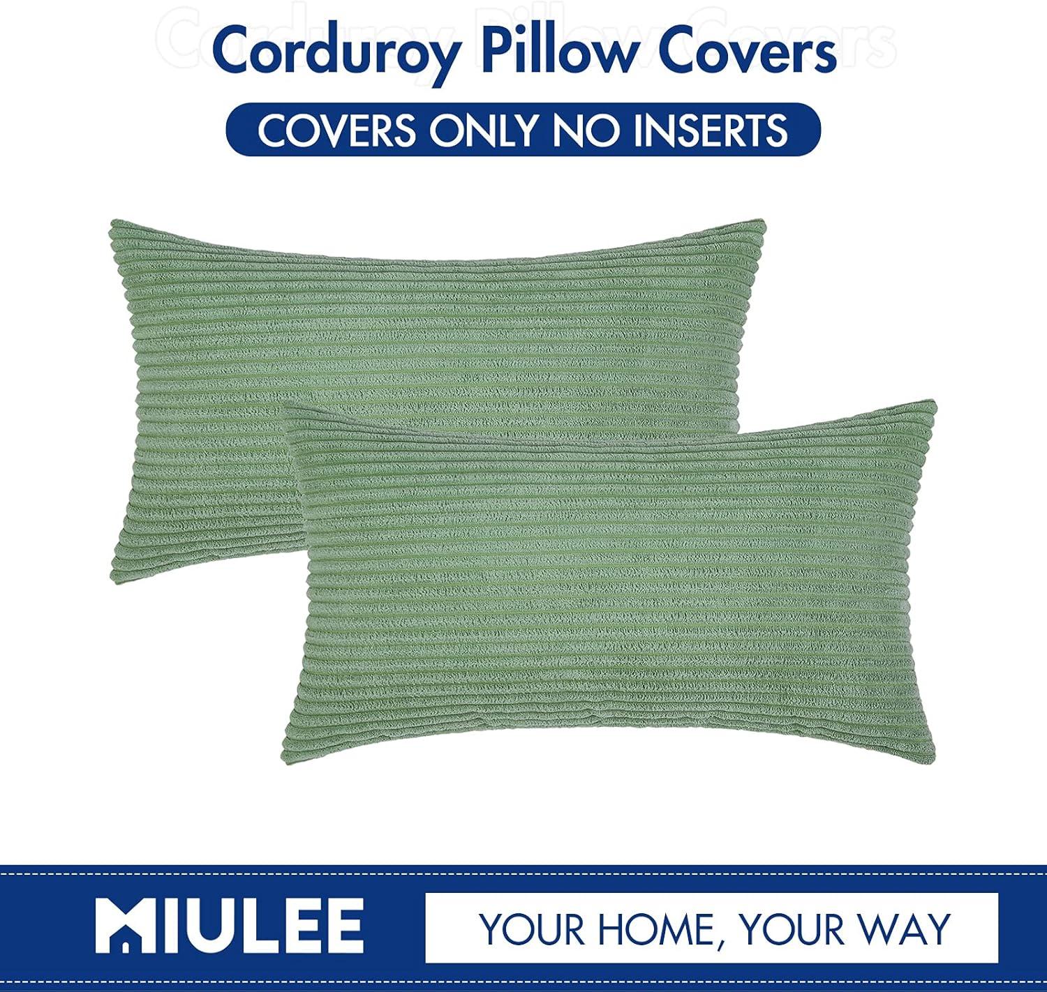 imageMIULEE Pack of 2 Burnt Orange Pillow Covers 18x18 Inch Soft Boho Striped Corduroy Throw Pillow Covers Set Decorative Square Cushion Cases Pillowcases for Sofa Bedroom CouchSage Green