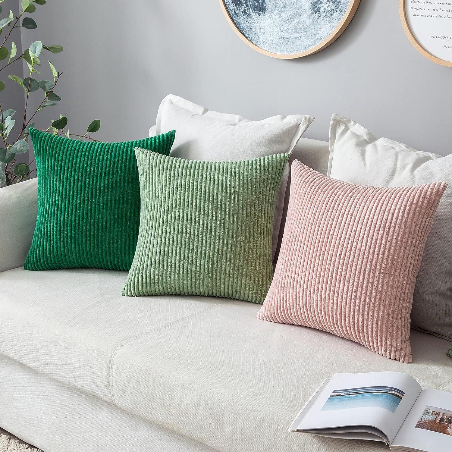 imageMIULEE Pack of 2 Burnt Orange Pillow Covers 18x18 Inch Soft Boho Striped Corduroy Throw Pillow Covers Set Decorative Square Cushion Cases Pillowcases for Sofa Bedroom CouchSage Green