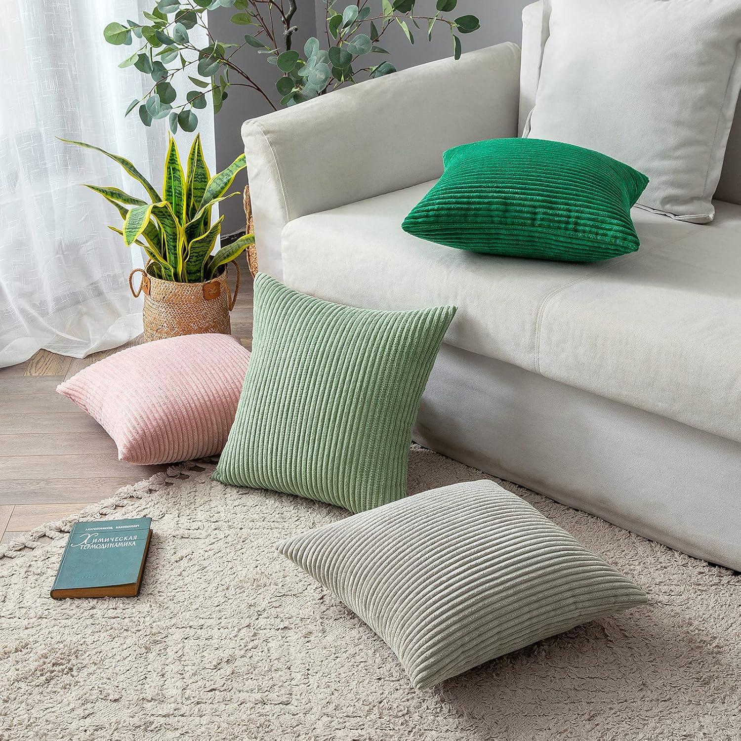 imageMIULEE Pack of 2 Burnt Orange Pillow Covers 18x18 Inch Soft Boho Striped Corduroy Throw Pillow Covers Set Decorative Square Cushion Cases Pillowcases for Sofa Bedroom CouchSage Green