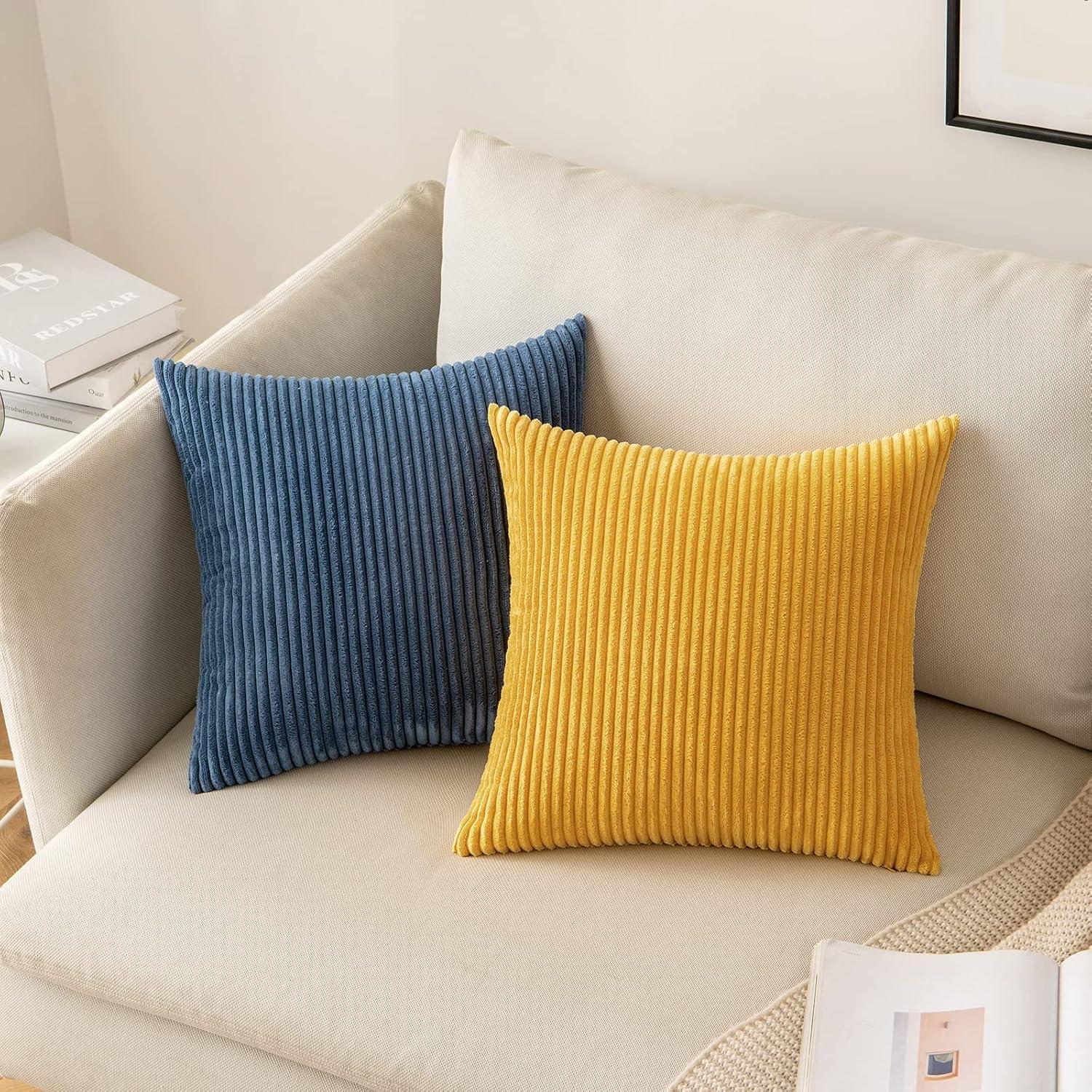 imageMIULEE Pack of 2 Burnt Orange Pillow Covers 18x18 Inch Soft Boho Striped Corduroy Throw Pillow Covers Set Decorative Square Cushion Cases Pillowcases for Sofa Bedroom CouchMustard Yellow