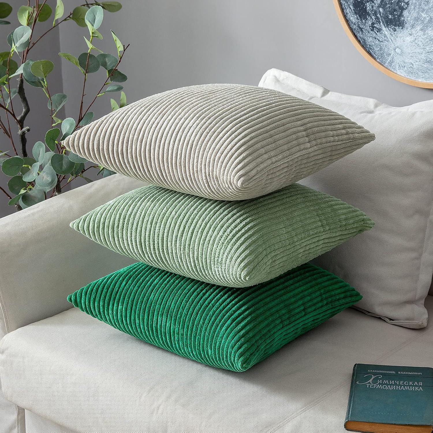 imageMIULEE Pack of 2 Burnt Orange Pillow Covers 18x18 Inch Soft Boho Striped Corduroy Throw Pillow Covers Set Decorative Square Cushion Cases Pillowcases for Sofa Bedroom CouchSage Green