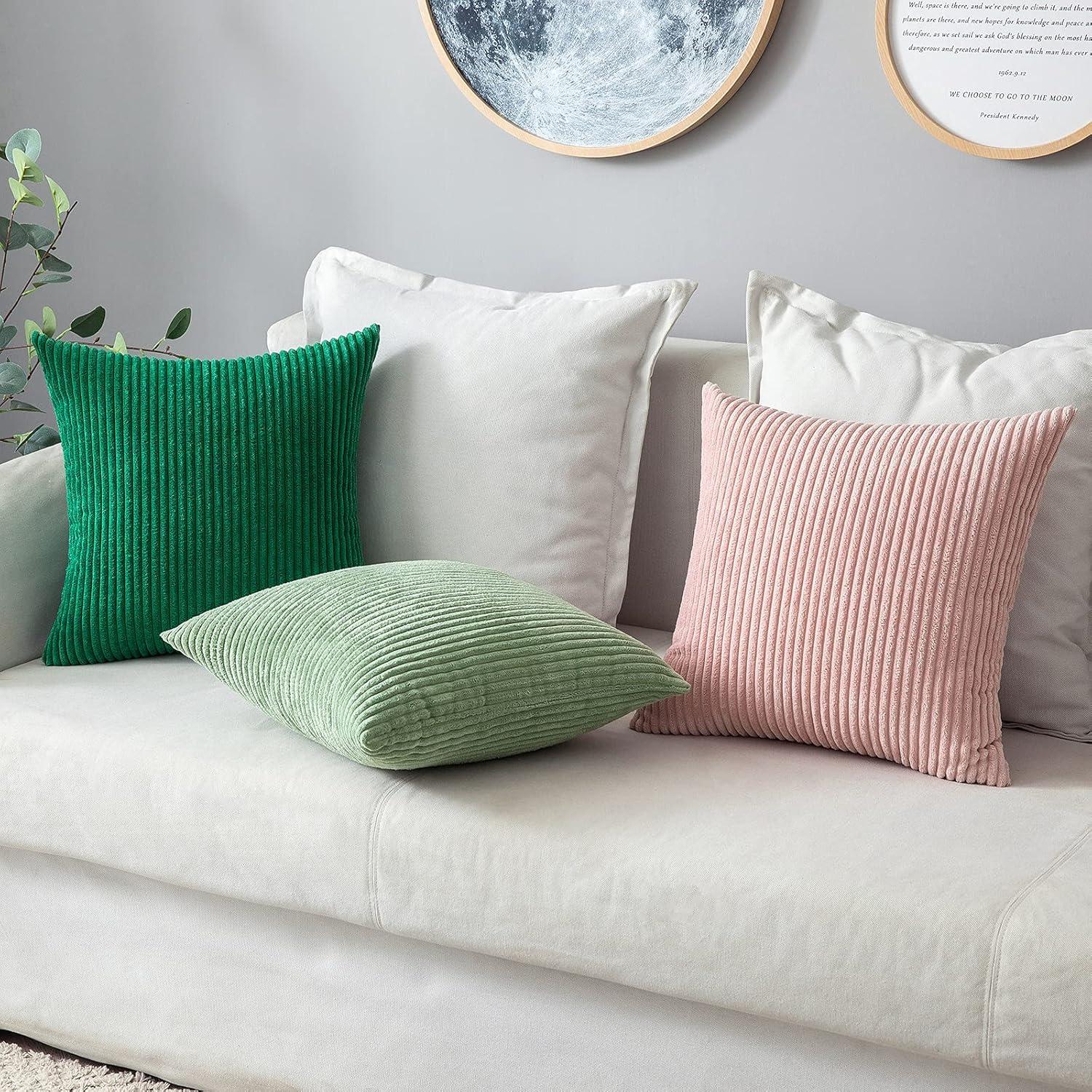 imageMIULEE Pack of 2 Burnt Orange Pillow Covers 18x18 Inch Soft Boho Striped Corduroy Throw Pillow Covers Set Decorative Square Cushion Cases Pillowcases for Sofa Bedroom CouchSage Green