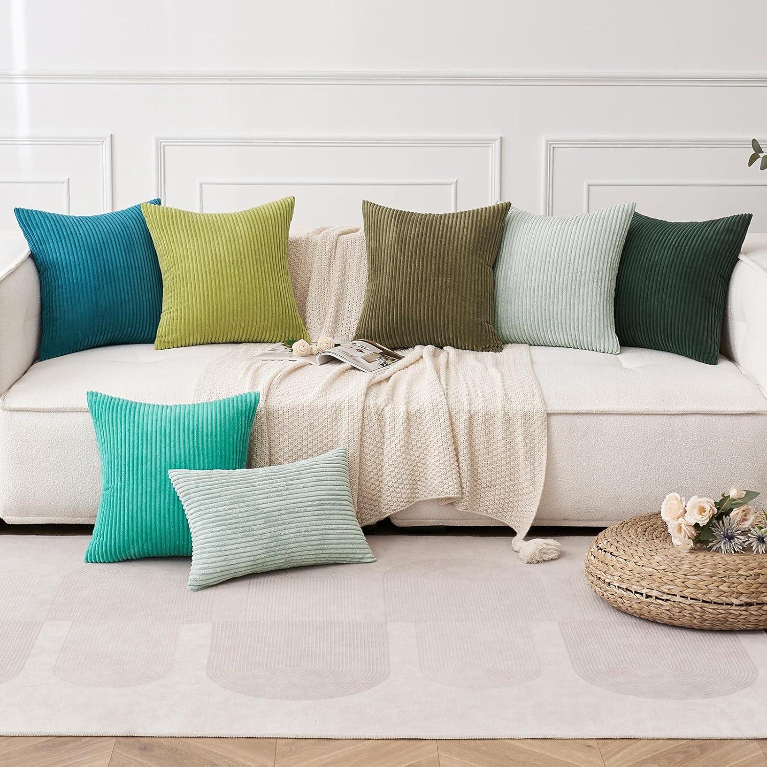 imageMIULEE Pack of 2 Burnt Orange Pillow Covers 18x18 Inch Soft Boho Striped Corduroy Throw Pillow Covers Set Decorative Square Cushion Cases Pillowcases for Sofa Bedroom CouchArmy Green