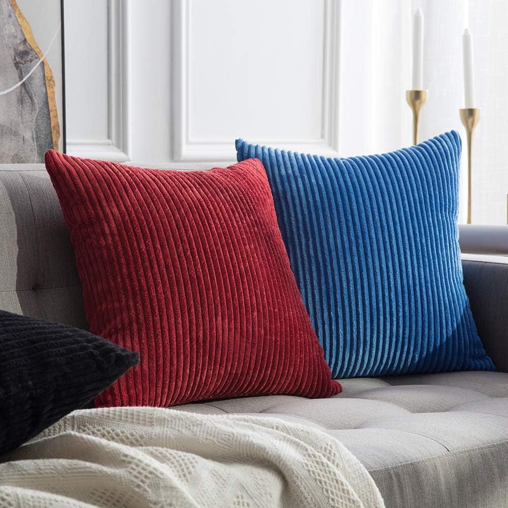 imageMIULEE Pack of 2 Burnt Orange Pillow Covers 18x18 Inch Soft Boho Striped Corduroy Throw Pillow Covers Set Decorative Square Cushion Cases Pillowcases for Sofa Bedroom CouchCranberry Red