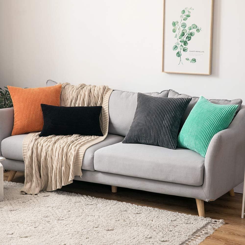 imageMIULEE Pack of 2 Burnt Orange Pillow Covers 18x18 Inch Soft Boho Striped Corduroy Throw Pillow Covers Set Decorative Square Cushion Cases Pillowcases for Sofa Bedroom CouchBlack