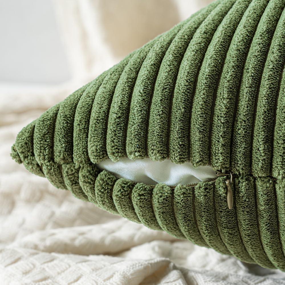 imageMIULEE Pack of 2 Burnt Orange Pillow Covers 18x18 Inch Soft Boho Striped Corduroy Throw Pillow Covers Set Decorative Square Cushion Cases Pillowcases for Sofa Bedroom CouchMoss Green