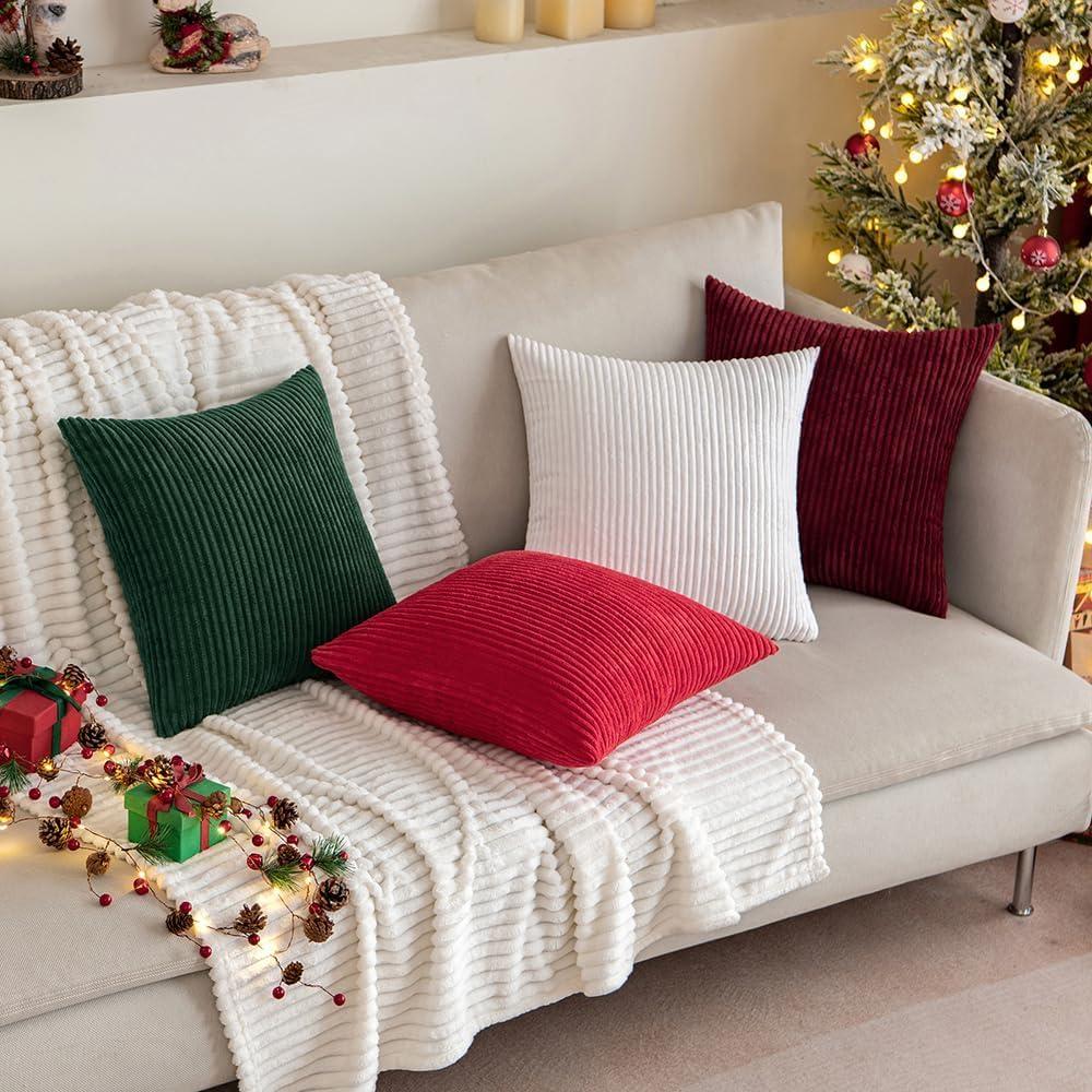imageMIULEE Pack of 2 Burnt Orange Pillow Covers 18x18 Inch Soft Boho Striped Corduroy Throw Pillow Covers Set Decorative Square Cushion Cases Pillowcases for Sofa Bedroom CouchArmy Green