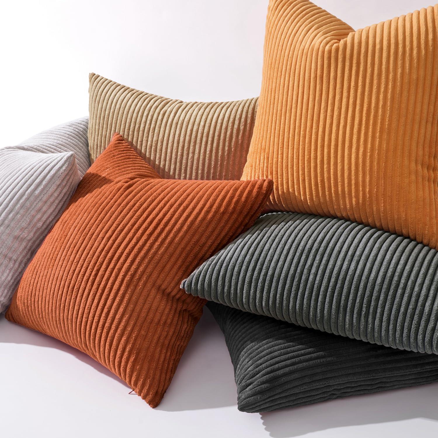 imageMIULEE Pack of 2 Burnt Orange Pillow Covers 18x18 Inch Soft Boho Striped Corduroy Throw Pillow Covers Set Decorative Square Cushion Cases Pillowcases for Sofa Bedroom CouchBurnt Orange