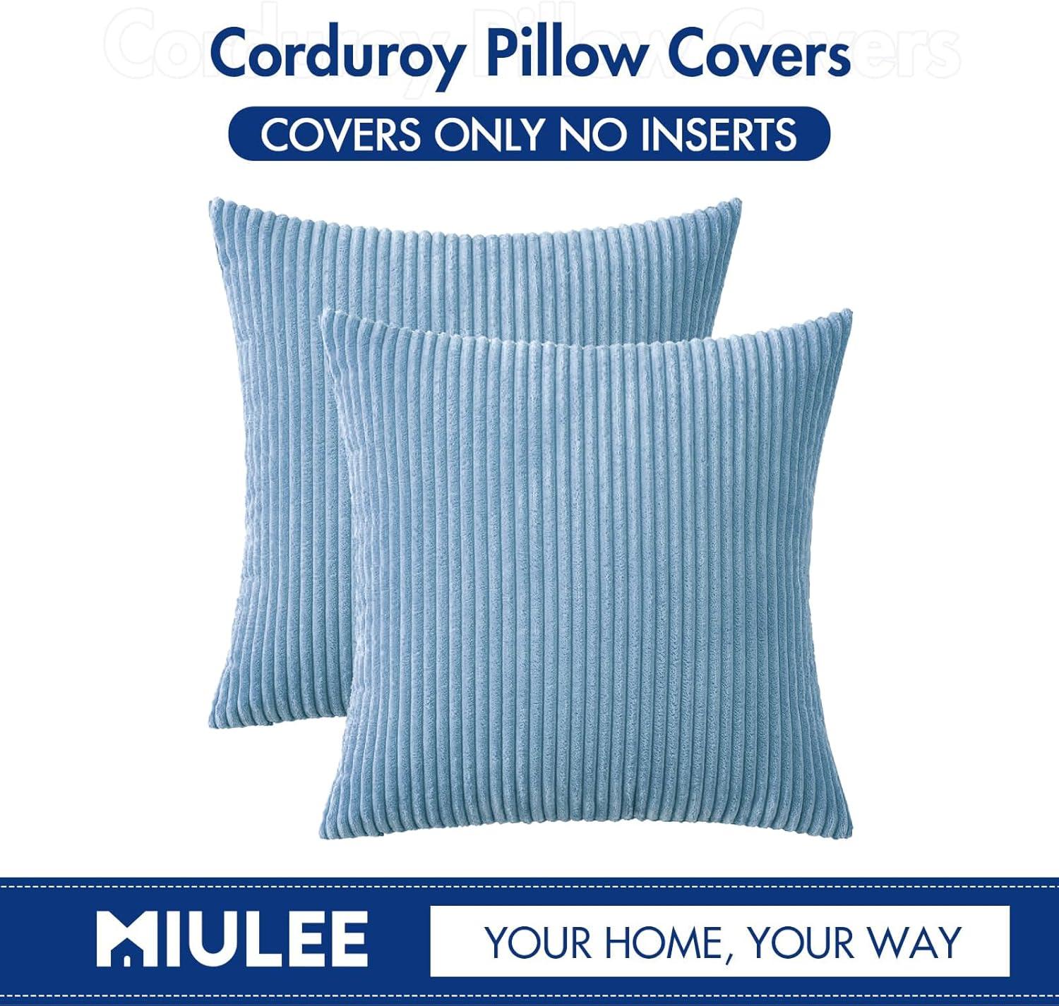 imageMIULEE Pack of 2 Burnt Orange Pillow Covers 18x18 Inch Soft Boho Striped Corduroy Throw Pillow Covers Set Decorative Square Cushion Cases Pillowcases for Sofa Bedroom CouchBaby Boy Blue