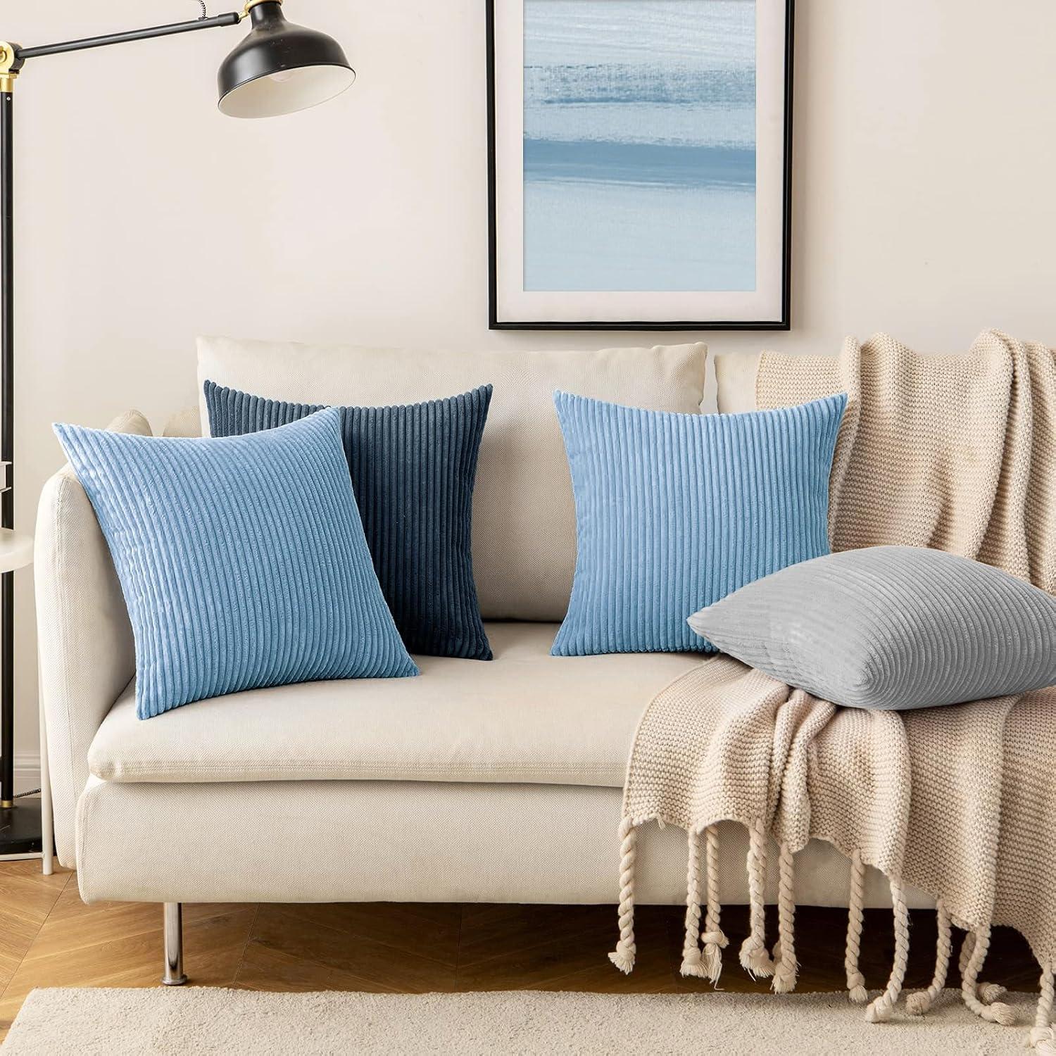 imageMIULEE Pack of 2 Burnt Orange Pillow Covers 18x18 Inch Soft Boho Striped Corduroy Throw Pillow Covers Set Decorative Square Cushion Cases Pillowcases for Sofa Bedroom CouchBaby Boy Blue