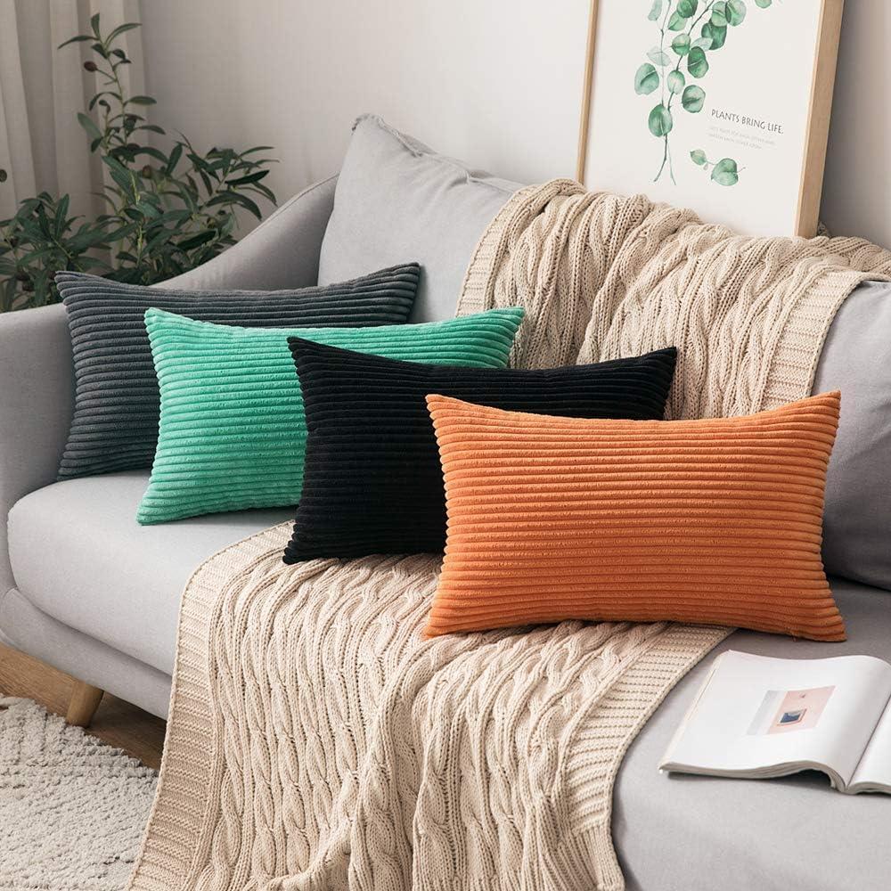 imageMIULEE Pack of 2 Burnt Orange Pillow Covers 18x18 Inch Soft Boho Striped Corduroy Throw Pillow Covers Set Decorative Square Cushion Cases Pillowcases for Sofa Bedroom CouchGrey