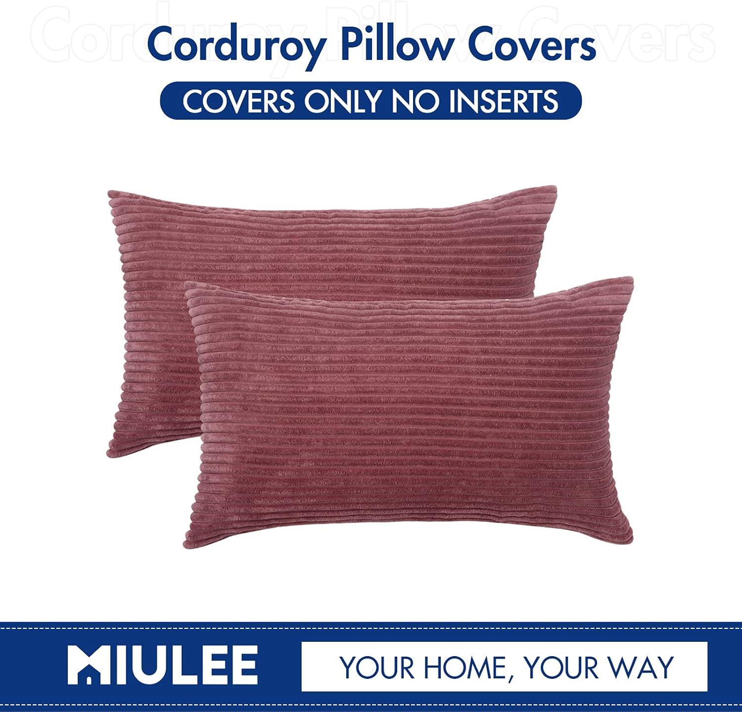 imageMIULEE Pack of 2 Burnt Orange Pillow Covers 18x18 Inch Soft Boho Striped Corduroy Throw Pillow Covers Set Decorative Square Cushion Cases Pillowcases for Sofa Bedroom CouchCranberry Red