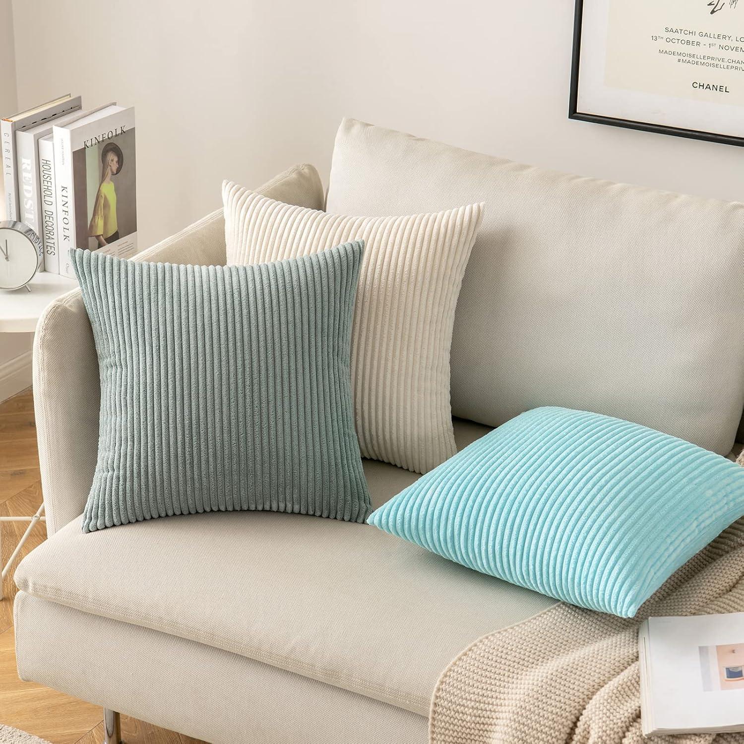 imageMIULEE Pack of 2 Burnt Orange Pillow Covers 18x18 Inch Soft Boho Striped Corduroy Throw Pillow Covers Set Decorative Square Cushion Cases Pillowcases for Sofa Bedroom CouchGreyish Green