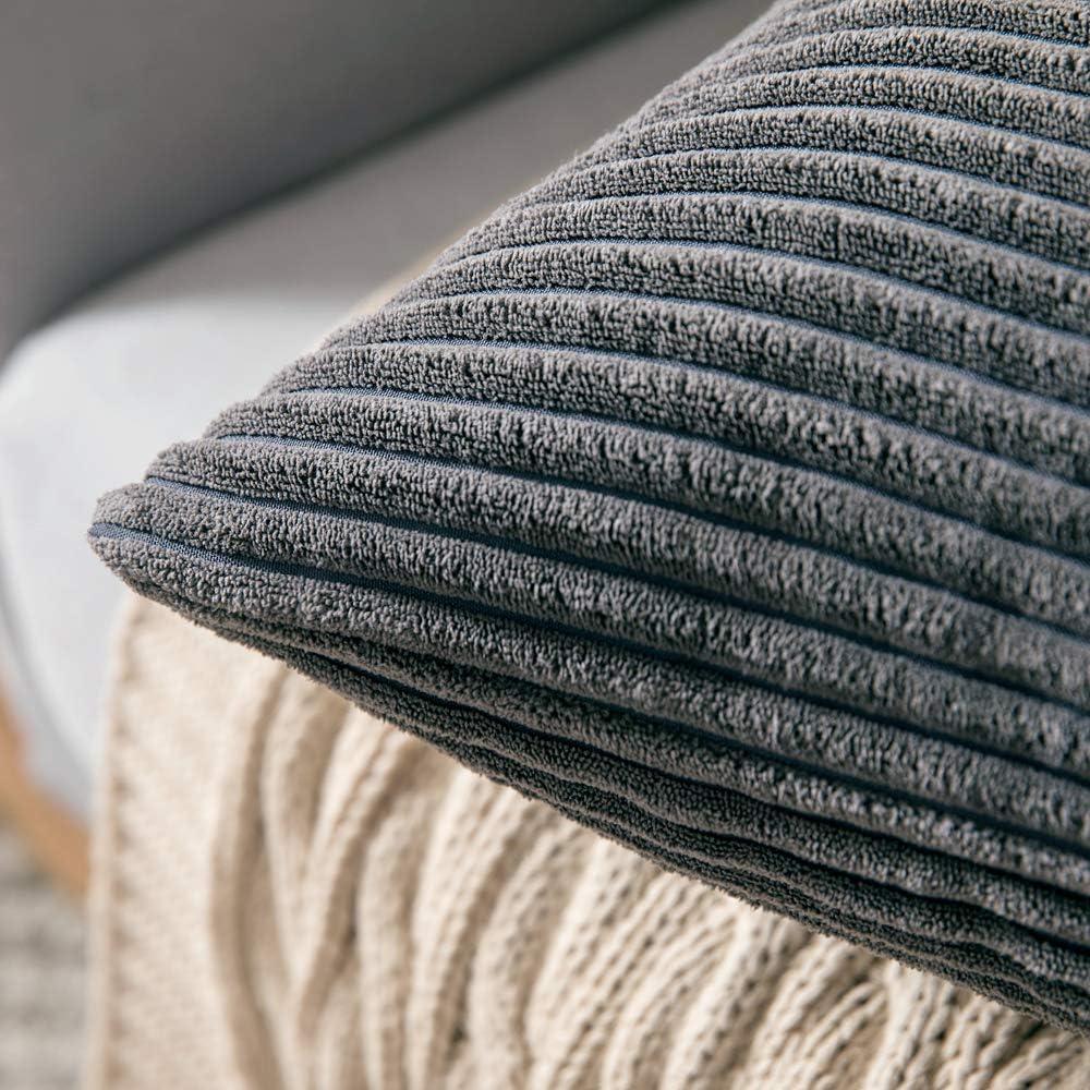 imageMIULEE Pack of 2 Burnt Orange Pillow Covers 18x18 Inch Soft Boho Striped Corduroy Throw Pillow Covers Set Decorative Square Cushion Cases Pillowcases for Sofa Bedroom CouchGrey