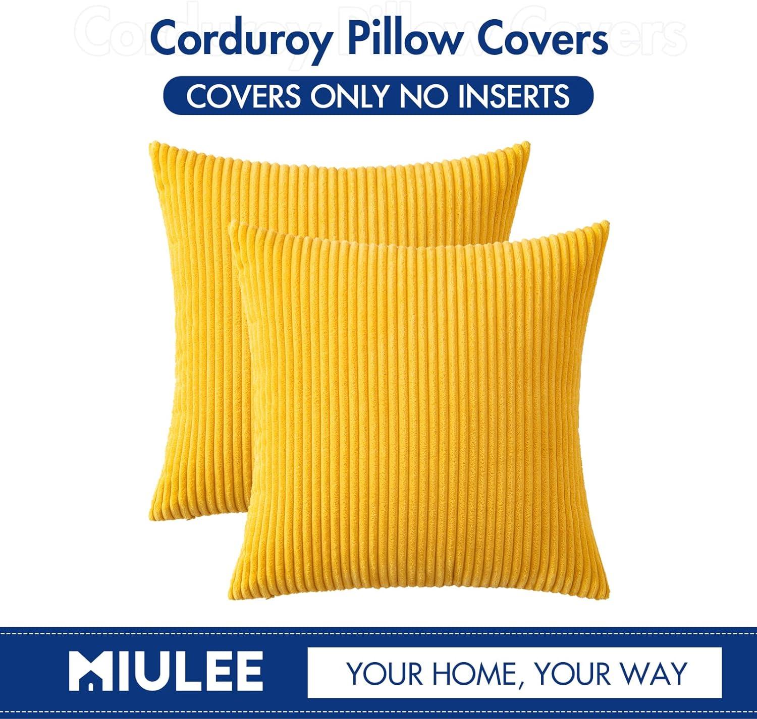 imageMIULEE Pack of 2 Burnt Orange Pillow Covers 18x18 Inch Soft Boho Striped Corduroy Throw Pillow Covers Set Decorative Square Cushion Cases Pillowcases for Sofa Bedroom CouchGolden Yellow
