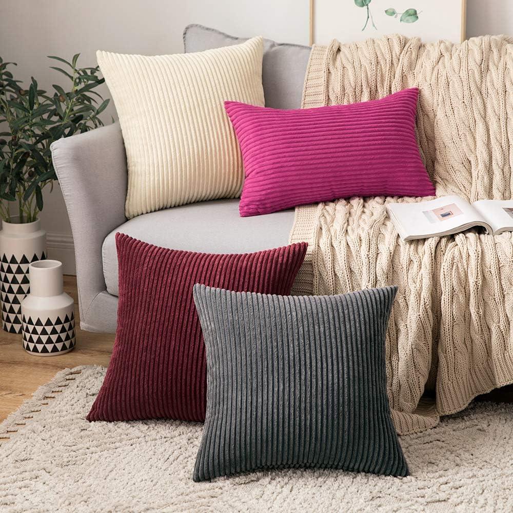 imageMIULEE Pack of 2 Burnt Orange Pillow Covers 18x18 Inch Soft Boho Striped Corduroy Throw Pillow Covers Set Decorative Square Cushion Cases Pillowcases for Sofa Bedroom CouchBurgundy