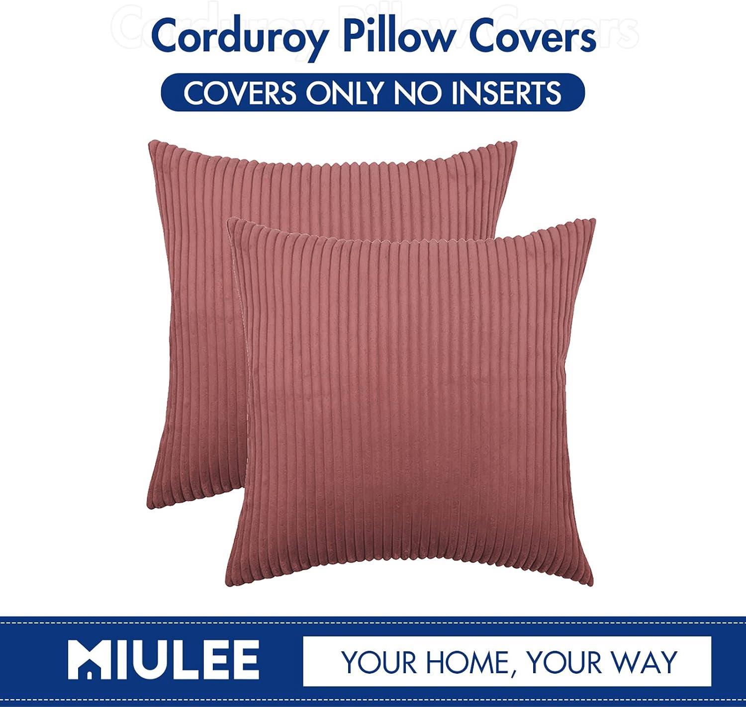 imageMIULEE Pack of 2 Burnt Orange Pillow Covers 18x18 Inch Soft Boho Striped Corduroy Throw Pillow Covers Set Decorative Square Cushion Cases Pillowcases for Sofa Bedroom CouchCranberry Red