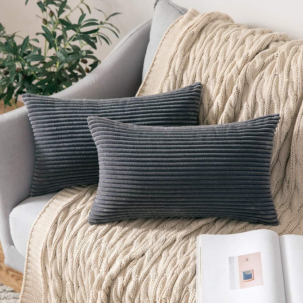 imageMIULEE Pack of 2 Burnt Orange Pillow Covers 18x18 Inch Soft Boho Striped Corduroy Throw Pillow Covers Set Decorative Square Cushion Cases Pillowcases for Sofa Bedroom CouchGrey
