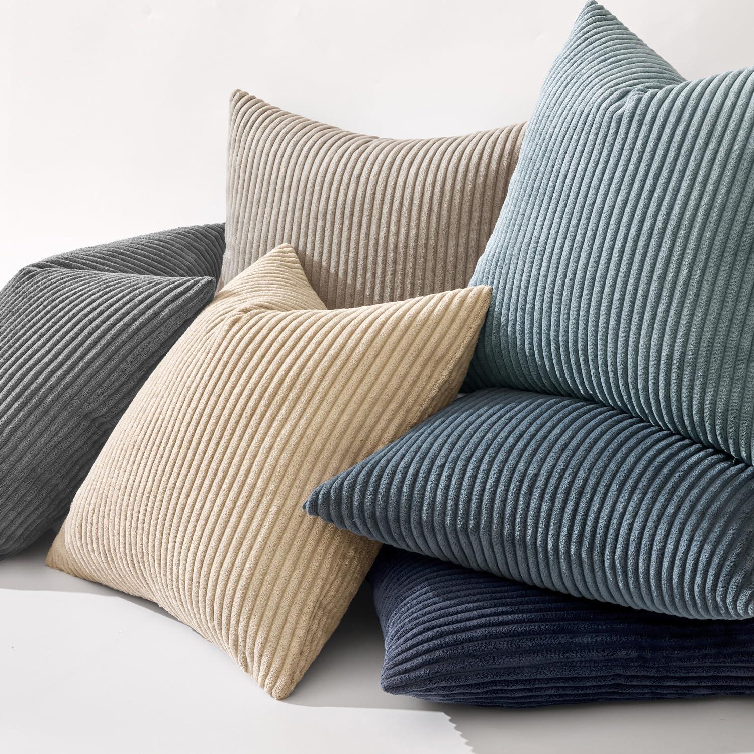 imageMIULEE Pack of 2 Burnt Orange Pillow Covers 18x18 Inch Soft Boho Striped Corduroy Throw Pillow Covers Set Decorative Square Cushion Cases Pillowcases for Sofa Bedroom CouchSilver Grey