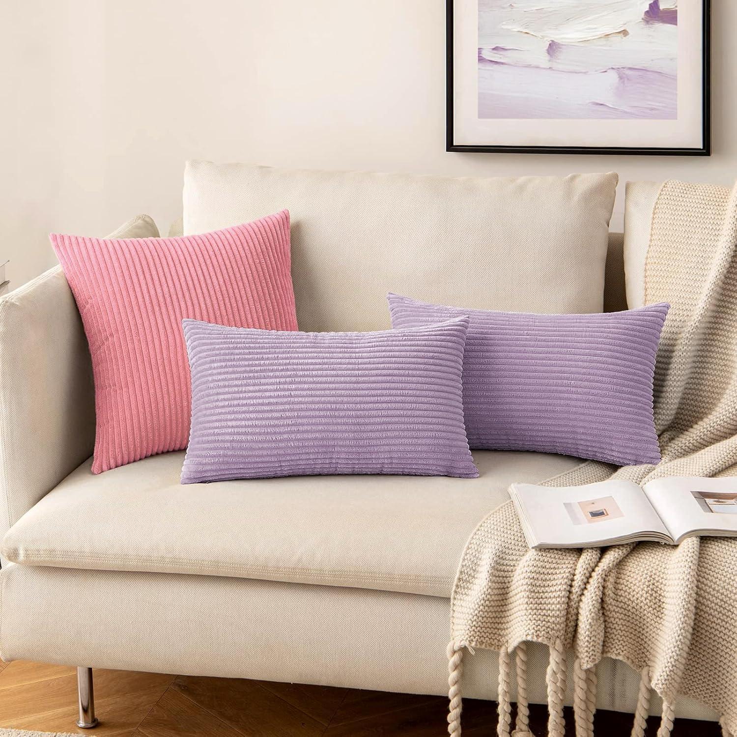 imageMIULEE Pack of 2 Burnt Orange Pillow Covers 18x18 Inch Soft Boho Striped Corduroy Throw Pillow Covers Set Decorative Square Cushion Cases Pillowcases for Sofa Bedroom CouchLavender