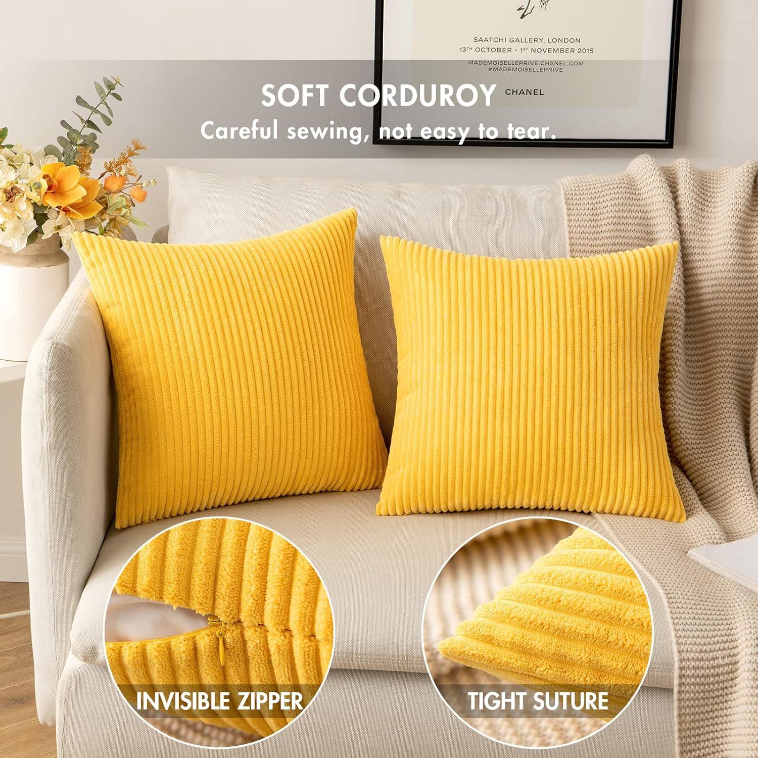 imageMIULEE Pack of 2 Burnt Orange Pillow Covers 18x18 Inch Soft Boho Striped Corduroy Throw Pillow Covers Set Decorative Square Cushion Cases Pillowcases for Sofa Bedroom CouchGolden Yellow