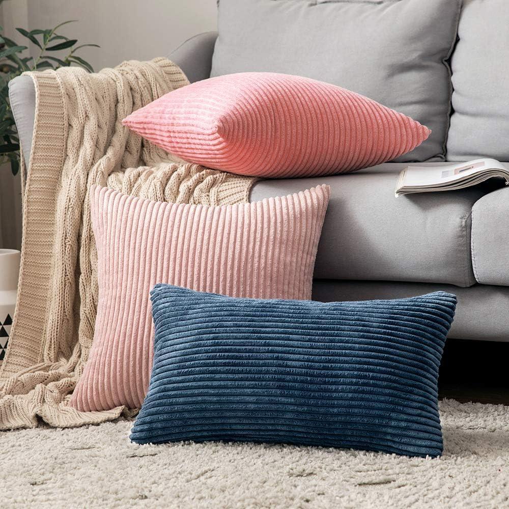 imageMIULEE Pack of 2 Burnt Orange Pillow Covers 18x18 Inch Soft Boho Striped Corduroy Throw Pillow Covers Set Decorative Square Cushion Cases Pillowcases for Sofa Bedroom CouchNavy Blue