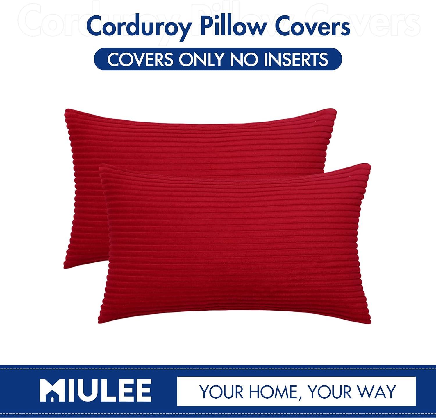 imageMIULEE Pack of 2 Burnt Orange Pillow Covers 18x18 Inch Soft Boho Striped Corduroy Throw Pillow Covers Set Decorative Square Cushion Cases Pillowcases for Sofa Bedroom CouchChristmas Red