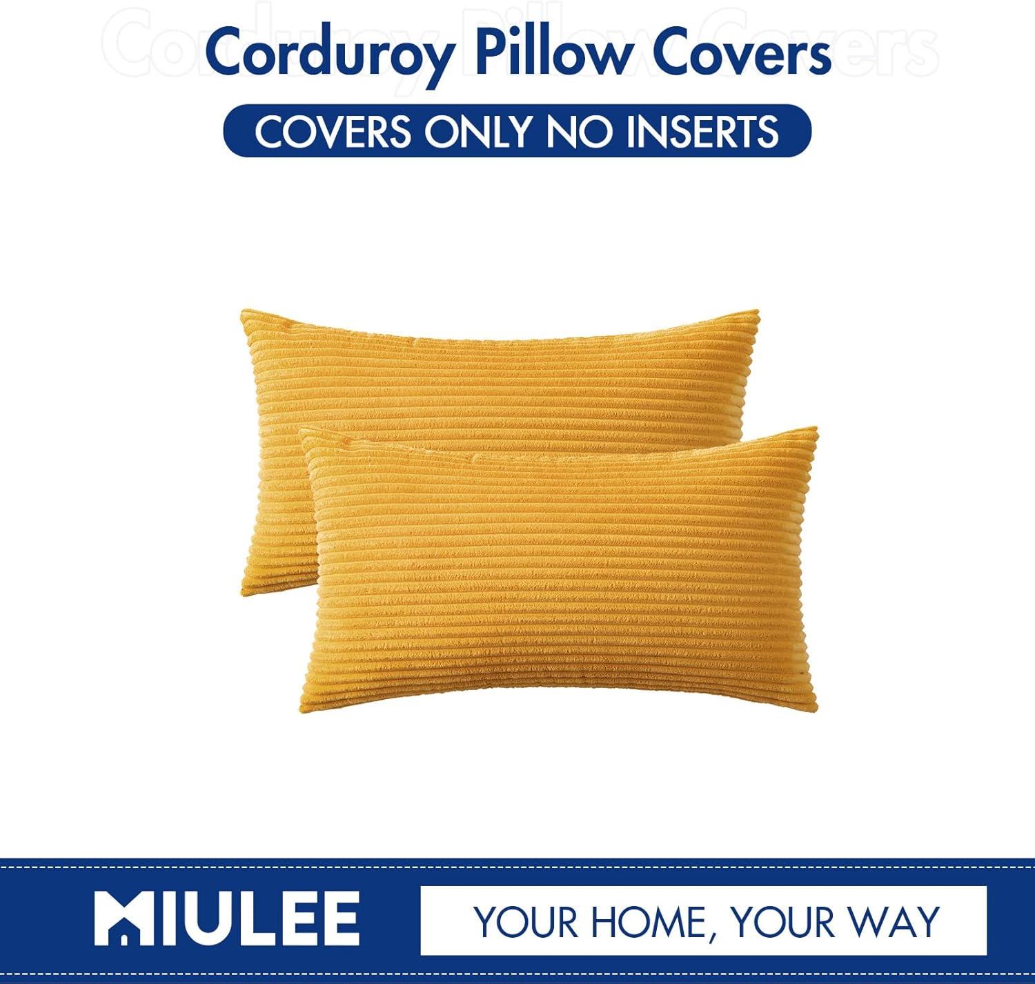 imageMIULEE Pack of 2 Burnt Orange Pillow Covers 18x18 Inch Soft Boho Striped Corduroy Throw Pillow Covers Set Decorative Square Cushion Cases Pillowcases for Sofa Bedroom CouchMustard Yellow