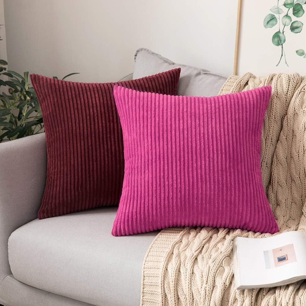 imageMIULEE Pack of 2 Burnt Orange Pillow Covers 18x18 Inch Soft Boho Striped Corduroy Throw Pillow Covers Set Decorative Square Cushion Cases Pillowcases for Sofa Bedroom CouchBurgundy