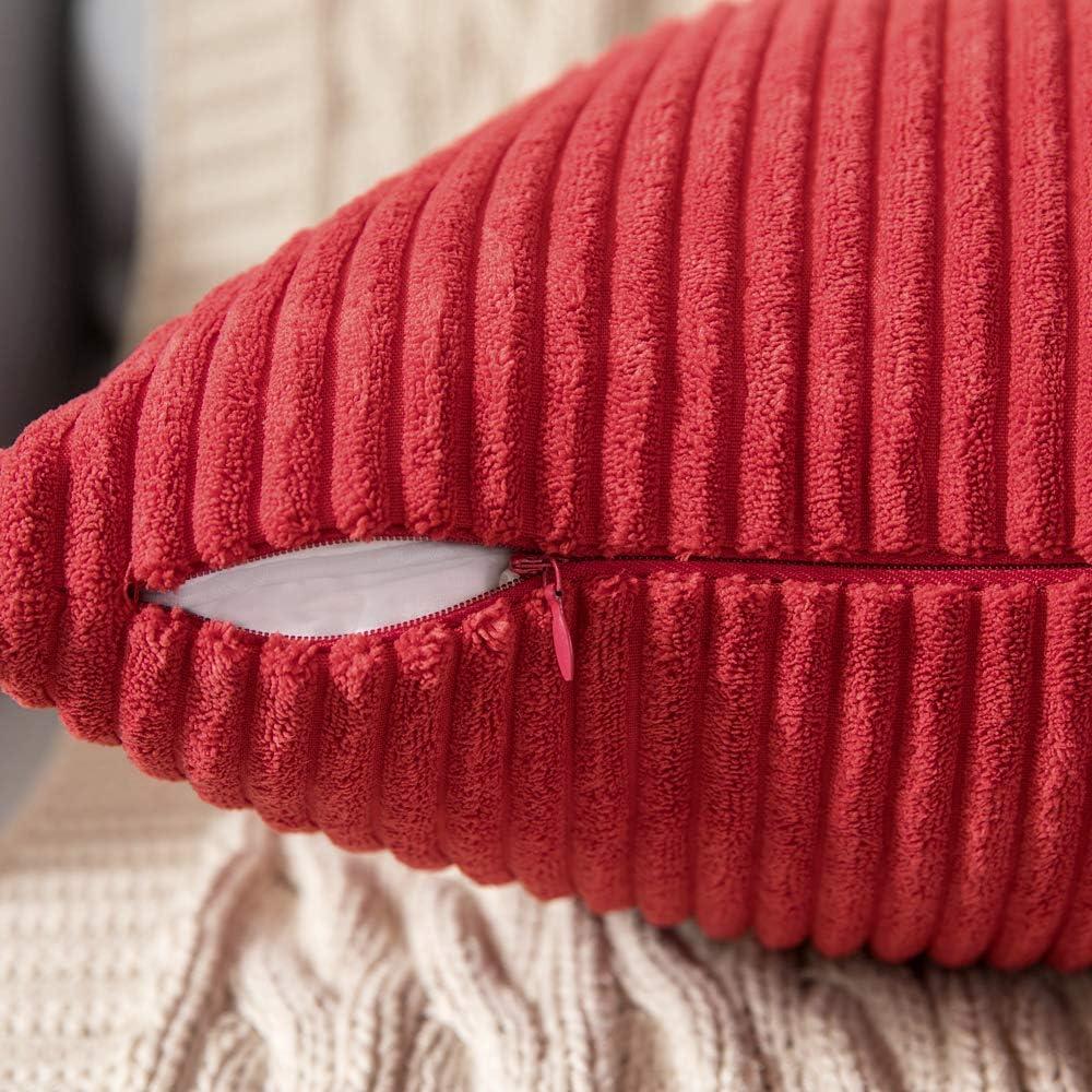 imageMIULEE Pack of 2 Burnt Orange Pillow Covers 18x18 Inch Soft Boho Striped Corduroy Throw Pillow Covers Set Decorative Square Cushion Cases Pillowcases for Sofa Bedroom CouchChristmas Red