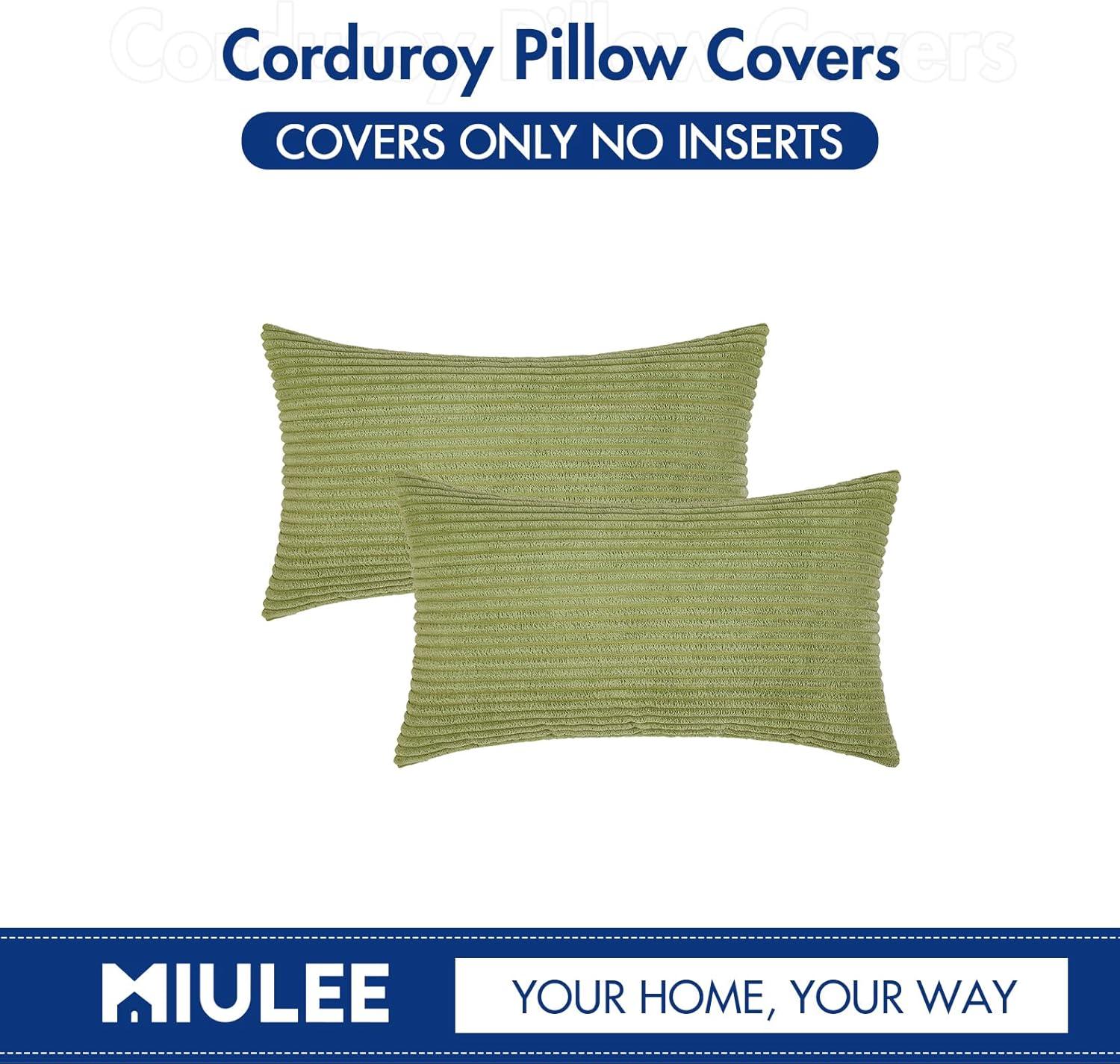 imageMIULEE Pack of 2 Burnt Orange Pillow Covers 18x18 Inch Soft Boho Striped Corduroy Throw Pillow Covers Set Decorative Square Cushion Cases Pillowcases for Sofa Bedroom CouchGrass Green