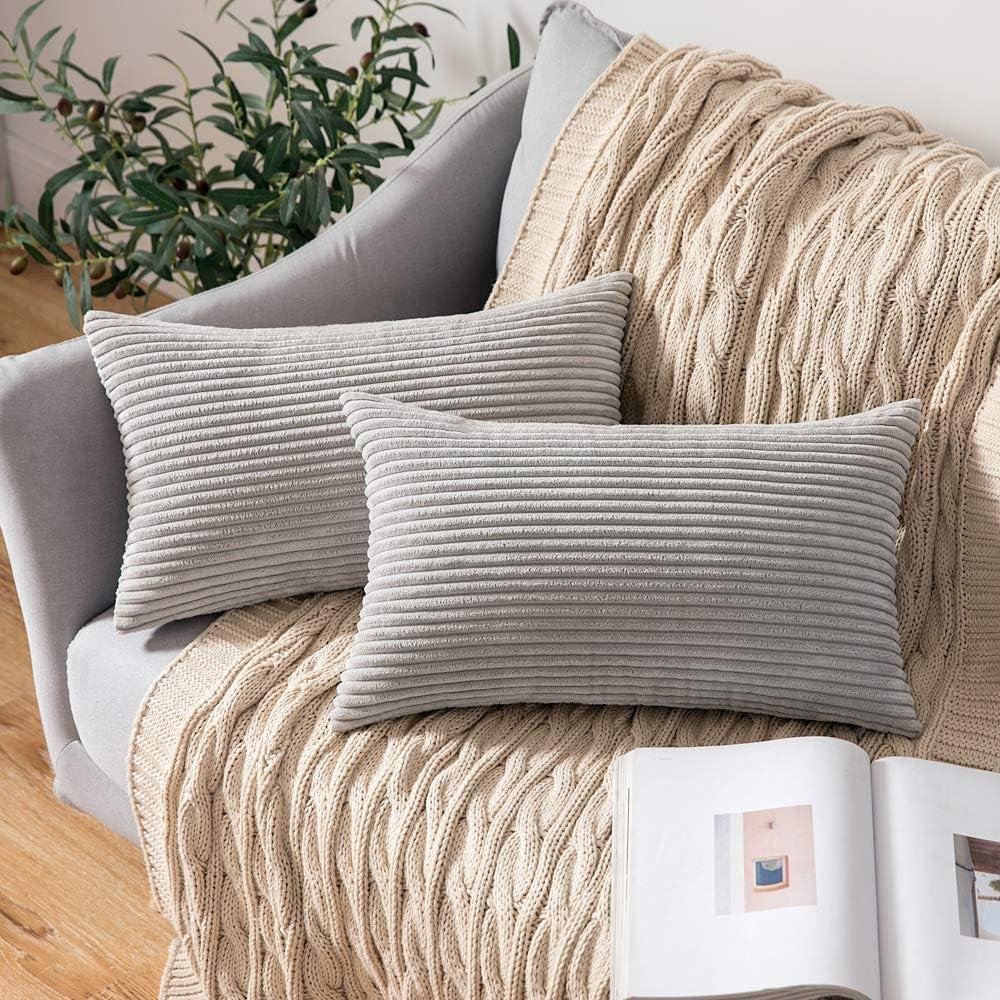 imageMIULEE Pack of 2 Burnt Orange Pillow Covers 18x18 Inch Soft Boho Striped Corduroy Throw Pillow Covers Set Decorative Square Cushion Cases Pillowcases for Sofa Bedroom CouchSilver Grey