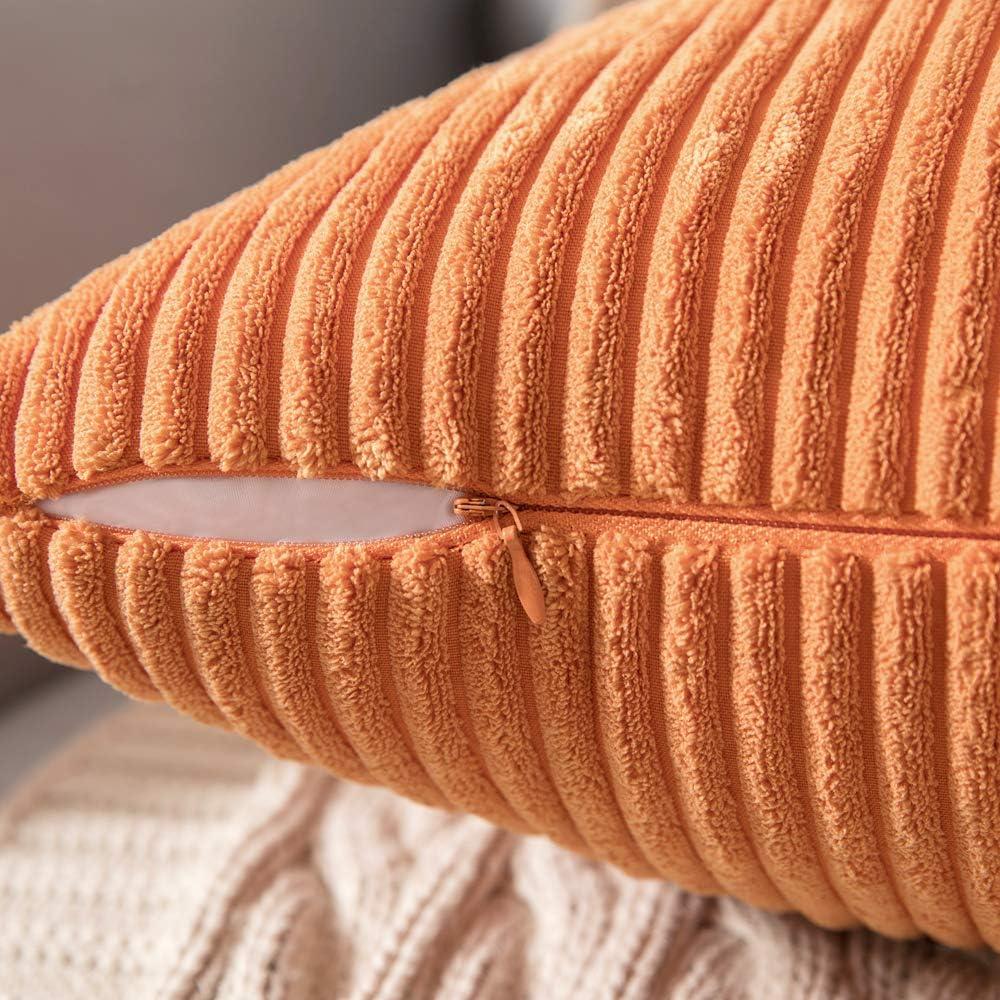 imageMIULEE Pack of 2 Burnt Orange Pillow Covers 18x18 Inch Soft Boho Striped Corduroy Throw Pillow Covers Set Decorative Square Cushion Cases Pillowcases for Sofa Bedroom CouchOrange