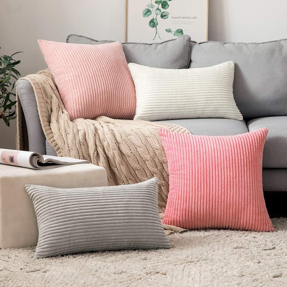 imageMIULEE Pack of 2 Burnt Orange Pillow Covers 18x18 Inch Soft Boho Striped Corduroy Throw Pillow Covers Set Decorative Square Cushion Cases Pillowcases for Sofa Bedroom CouchSilver Grey