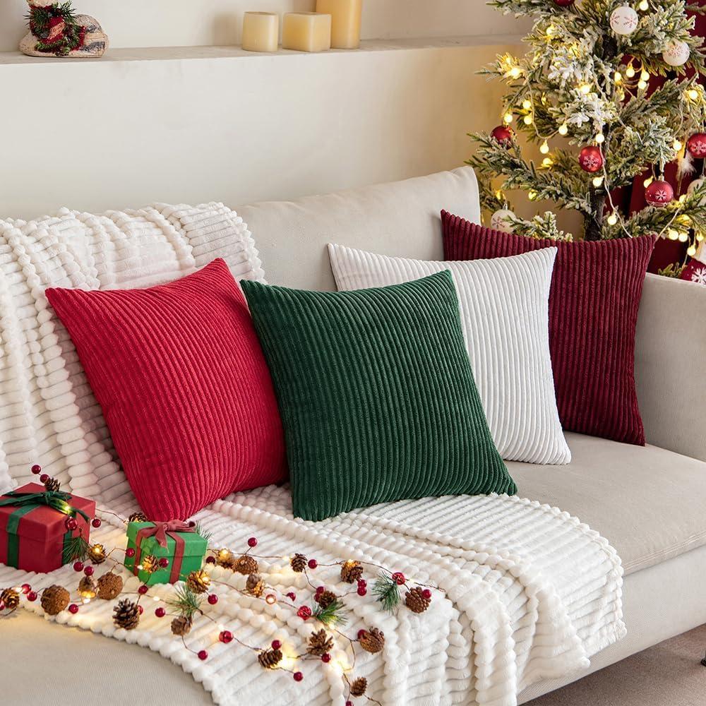 imageMIULEE Pack of 2 Burnt Orange Pillow Covers 18x18 Inch Soft Boho Striped Corduroy Throw Pillow Covers Set Decorative Square Cushion Cases Pillowcases for Sofa Bedroom CouchArmy Green