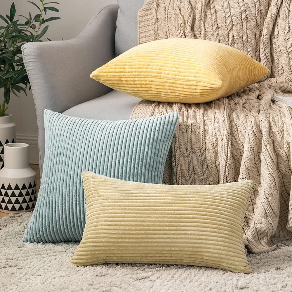 imageMIULEE Pack of 2 Burnt Orange Pillow Covers 18x18 Inch Soft Boho Striped Corduroy Throw Pillow Covers Set Decorative Square Cushion Cases Pillowcases for Sofa Bedroom CouchMint