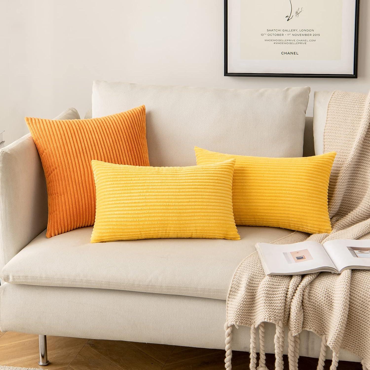 imageMIULEE Pack of 2 Burnt Orange Pillow Covers 18x18 Inch Soft Boho Striped Corduroy Throw Pillow Covers Set Decorative Square Cushion Cases Pillowcases for Sofa Bedroom CouchGolden Yellow