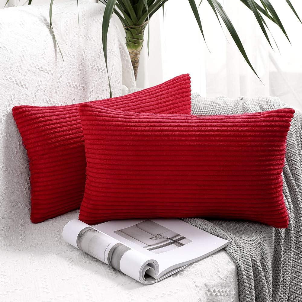 imageMIULEE Pack of 2 Burnt Orange Pillow Covers 18x18 Inch Soft Boho Striped Corduroy Throw Pillow Covers Set Decorative Square Cushion Cases Pillowcases for Sofa Bedroom CouchChristmas Red
