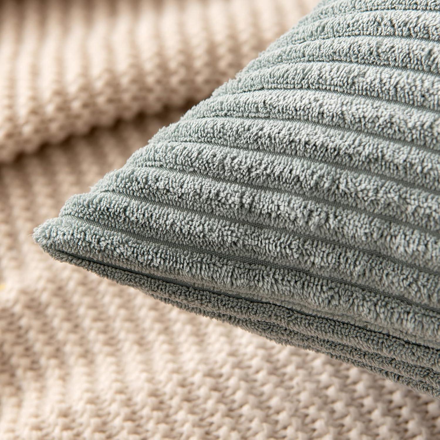imageMIULEE Pack of 2 Burnt Orange Pillow Covers 18x18 Inch Soft Boho Striped Corduroy Throw Pillow Covers Set Decorative Square Cushion Cases Pillowcases for Sofa Bedroom CouchGreyish Green