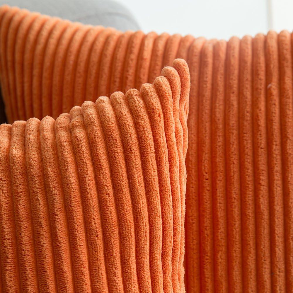 imageMIULEE Pack of 2 Burnt Orange Pillow Covers 18x18 Inch Soft Boho Striped Corduroy Throw Pillow Covers Set Decorative Square Cushion Cases Pillowcases for Sofa Bedroom CouchOrange