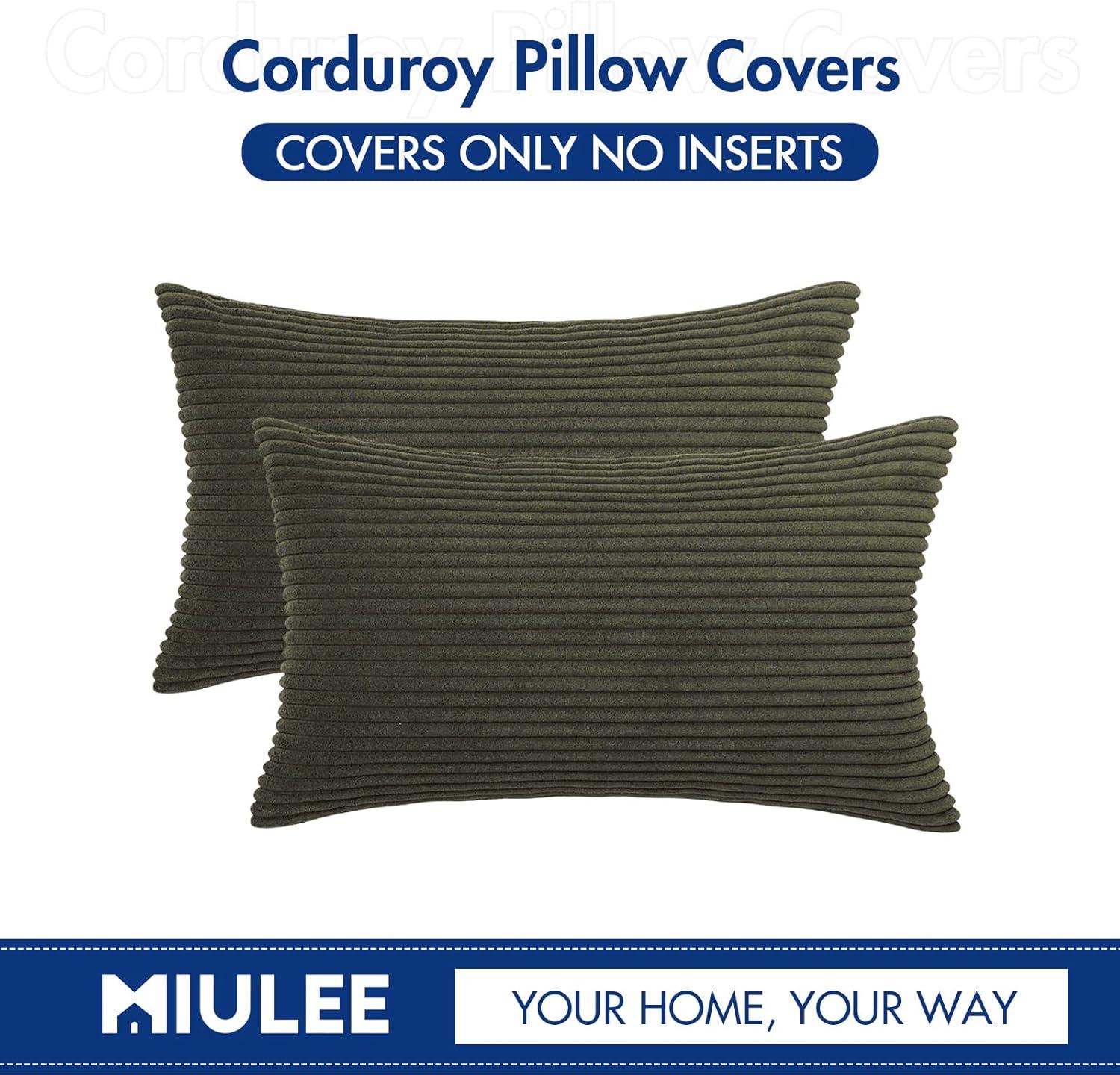 imageMIULEE Pack of 2 Burnt Orange Pillow Covers 18x18 Inch Soft Boho Striped Corduroy Throw Pillow Covers Set Decorative Square Cushion Cases Pillowcases for Sofa Bedroom CouchOlive Green