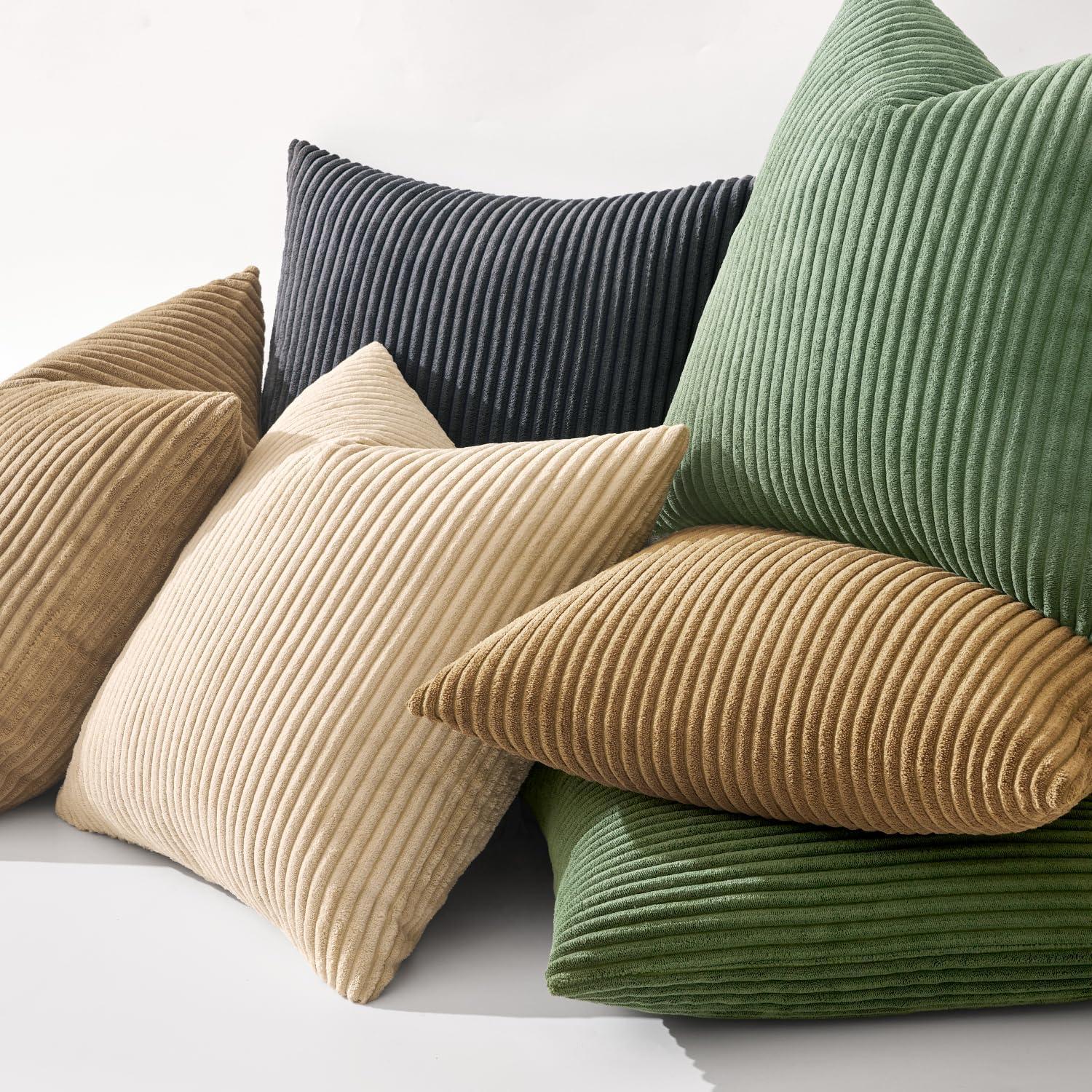 imageMIULEE Pack of 2 Burnt Orange Pillow Covers 18x18 Inch Soft Boho Striped Corduroy Throw Pillow Covers Set Decorative Square Cushion Cases Pillowcases for Sofa Bedroom CouchGrey