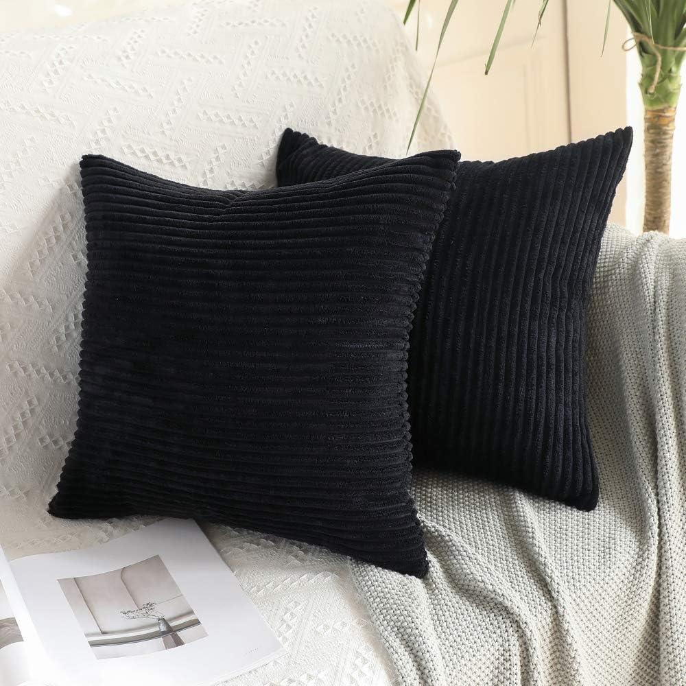 imageMIULEE Pack of 2 Burnt Orange Pillow Covers 18x18 Inch Soft Boho Striped Corduroy Throw Pillow Covers Set Decorative Square Cushion Cases Pillowcases for Sofa Bedroom CouchBlack
