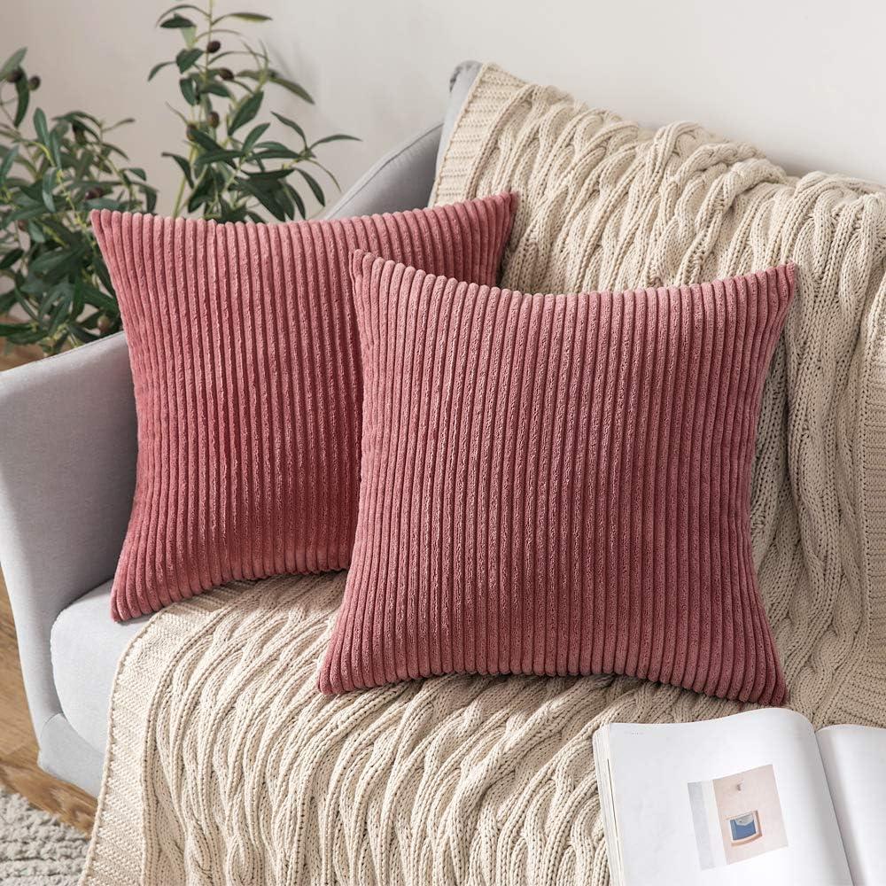imageMIULEE Pack of 2 Burnt Orange Pillow Covers 18x18 Inch Soft Boho Striped Corduroy Throw Pillow Covers Set Decorative Square Cushion Cases Pillowcases for Sofa Bedroom CouchCranberry Red