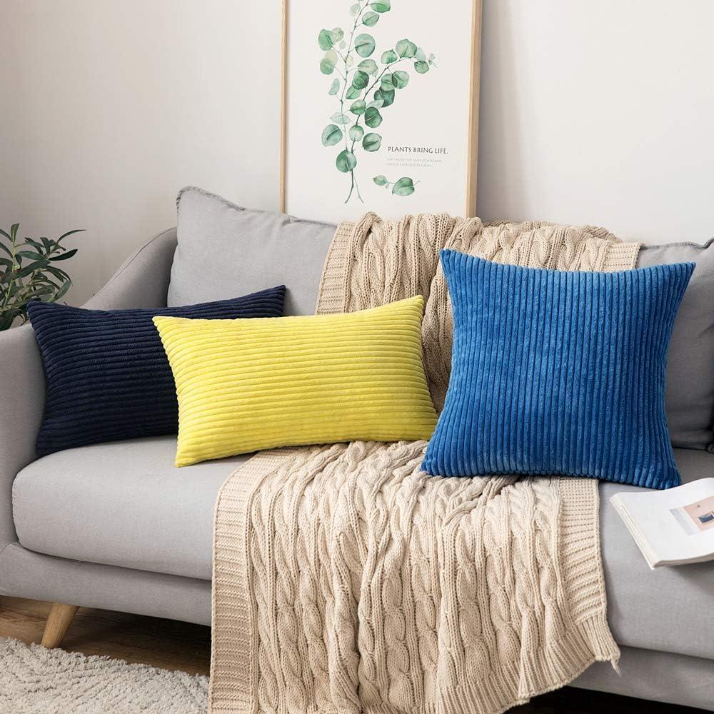 imageMIULEE Pack of 2 Burnt Orange Pillow Covers 18x18 Inch Soft Boho Striped Corduroy Throw Pillow Covers Set Decorative Square Cushion Cases Pillowcases for Sofa Bedroom CouchDark Blue