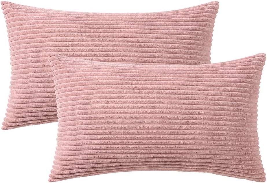 imageMIULEE Pack of 2 Burnt Orange Pillow Covers 18x18 Inch Soft Boho Striped Corduroy Throw Pillow Covers Set Decorative Square Cushion Cases Pillowcases for Sofa Bedroom CouchBlush Pink